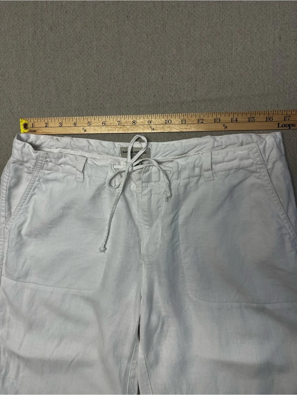 Banana Republic White Linen Drawstring Pants Women’s Size 12 Wide Leg